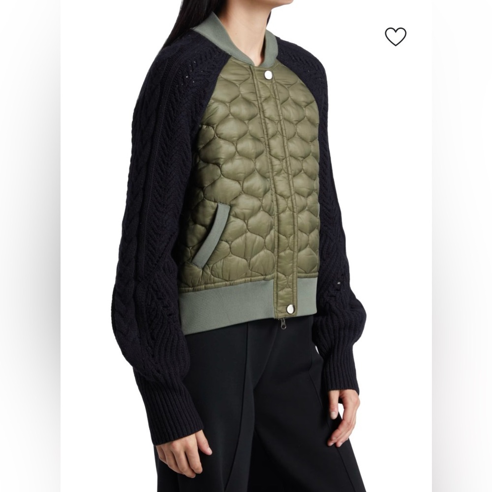 VERONICA BEARD Marjeti Mixed-Media Quilted Bomber Jacket, Olive & Navy, XL - Picture 4 of 13